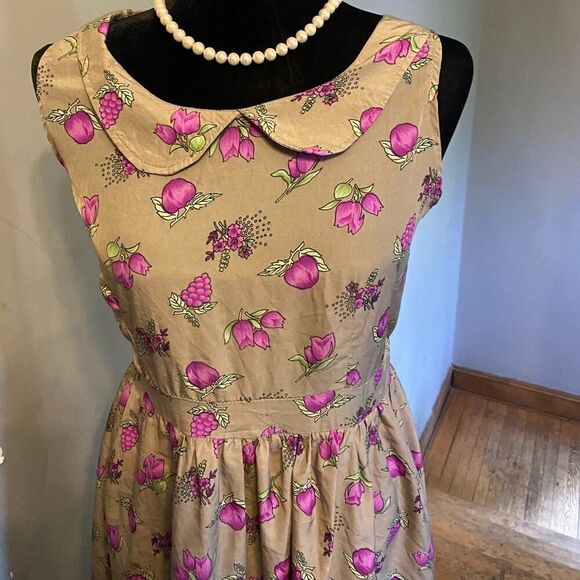 Cottagecore Chyapa Dress Plums Floral Pattern Fruit Spring Dress — Sz 4 - Picture 2 of 10